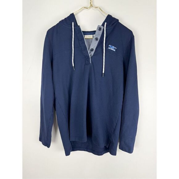 L.L.Bean Women's Snap Drawstring Pullover Hoodie Sweatshirt Navy Blue Medium - Picture 1 of 8